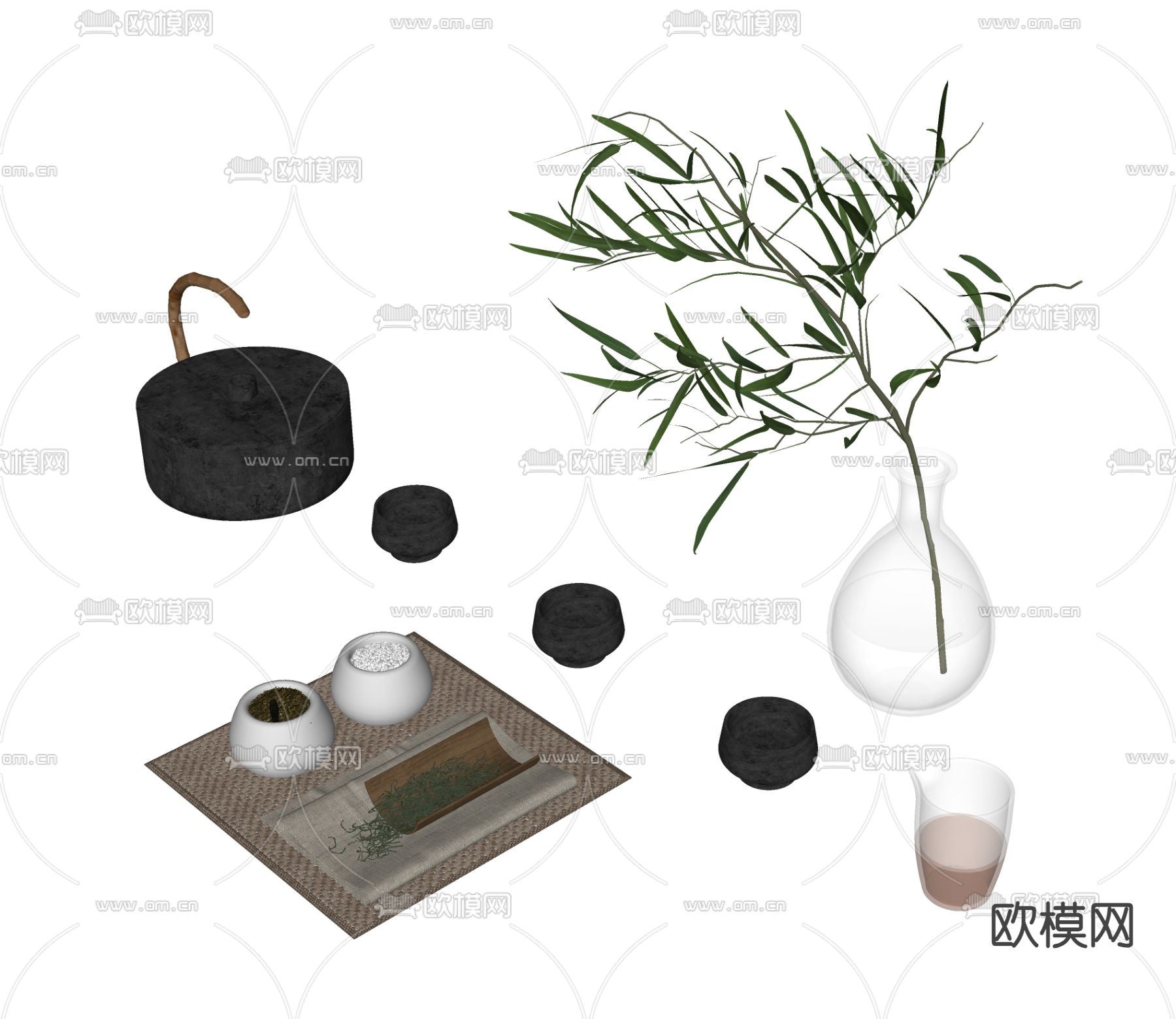 现代茶具 茶杯su模型下载（渲染图1）