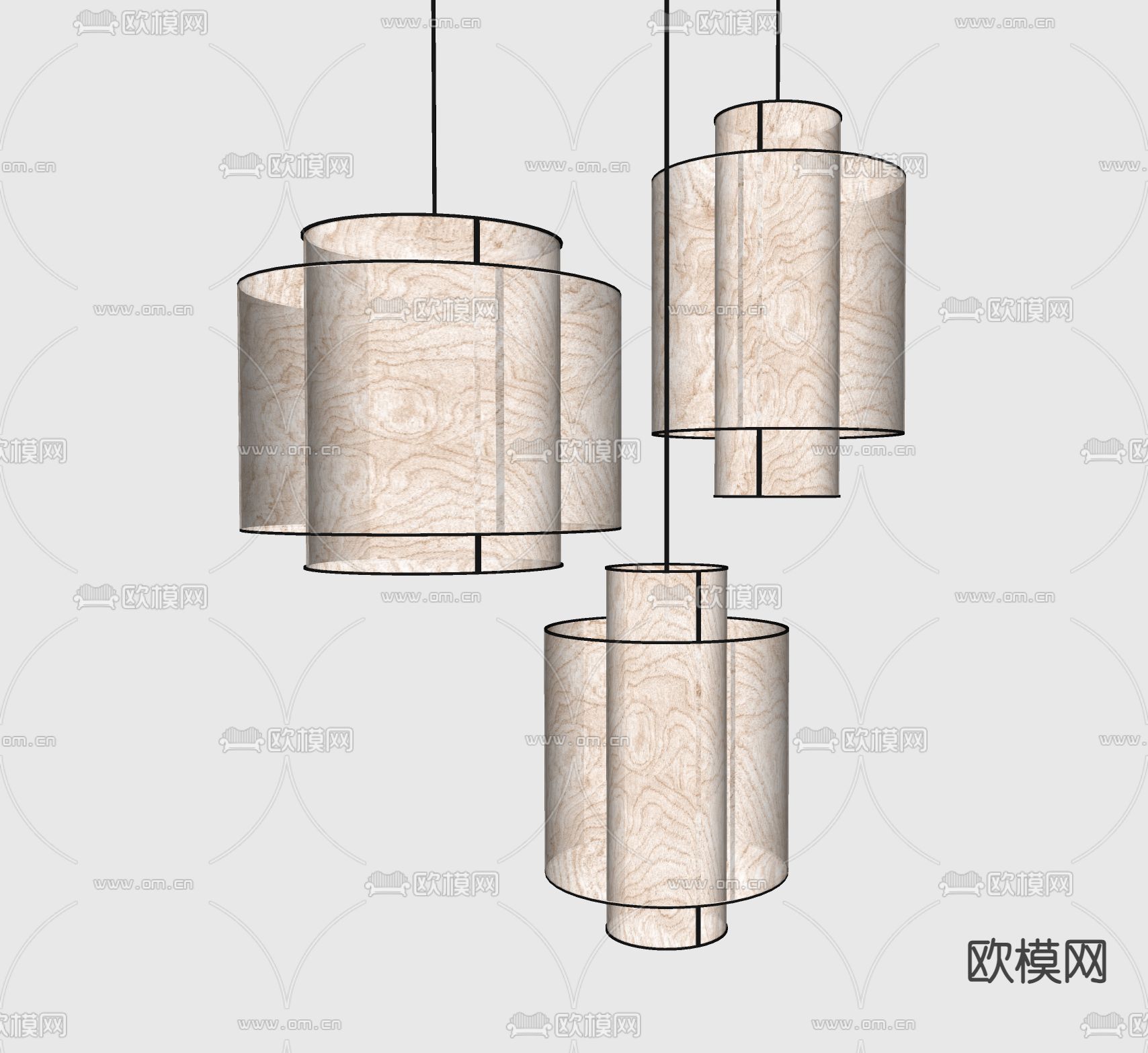 新中式亚克力吊灯su模型下载（渲染图1）