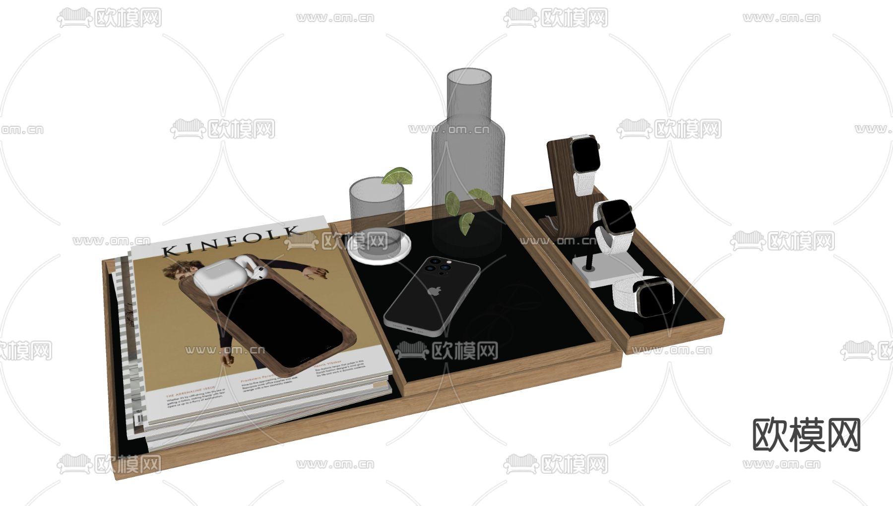 桌面摆件 手机 手表 水杯 水壶 耳机 笔记本 书本su模型下载（渲染图1）