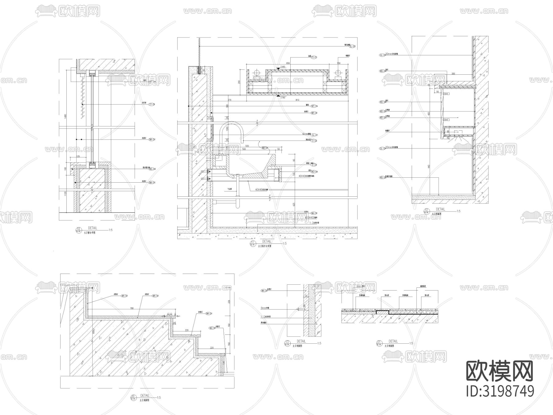 主卧卫生间cad立面图下载（渲染图1）