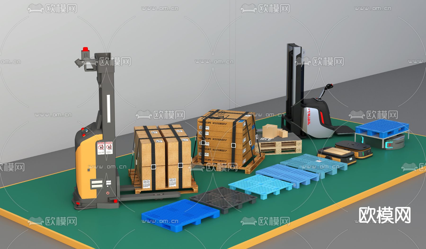 无人运输车 物流集装箱 托盘3d模型下载（渲染图2）