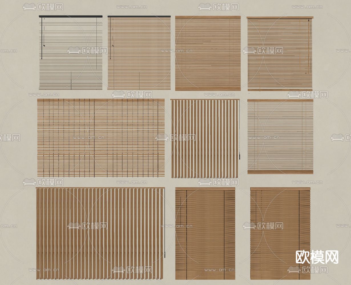 新中式竹帘 卷帘 拉帘 百叶帘 遮光帘 垂直帘su模型下载（渲染图1）