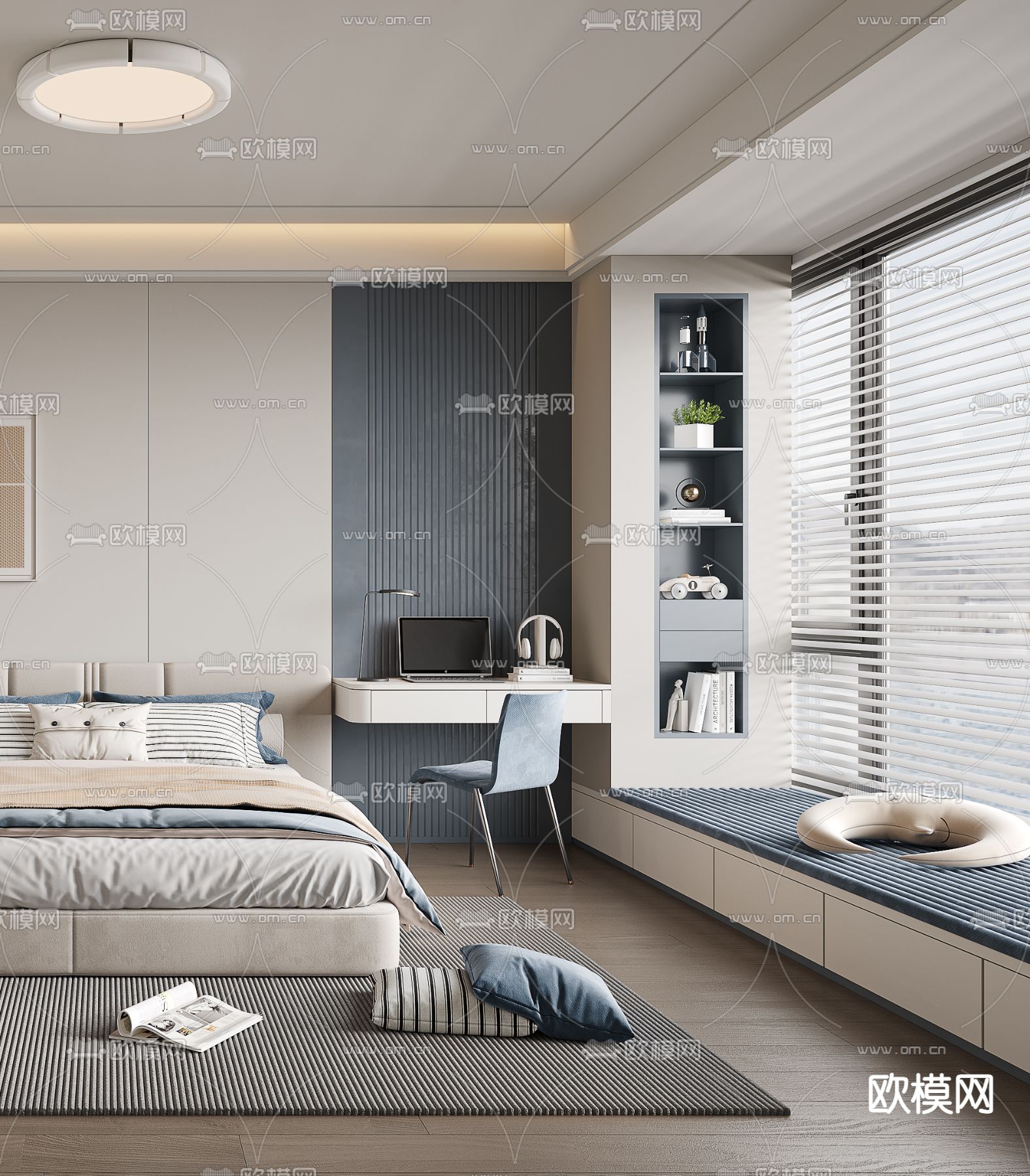 儿童房 男孩房 小孩房卧室3d模型下载（渲染图1）