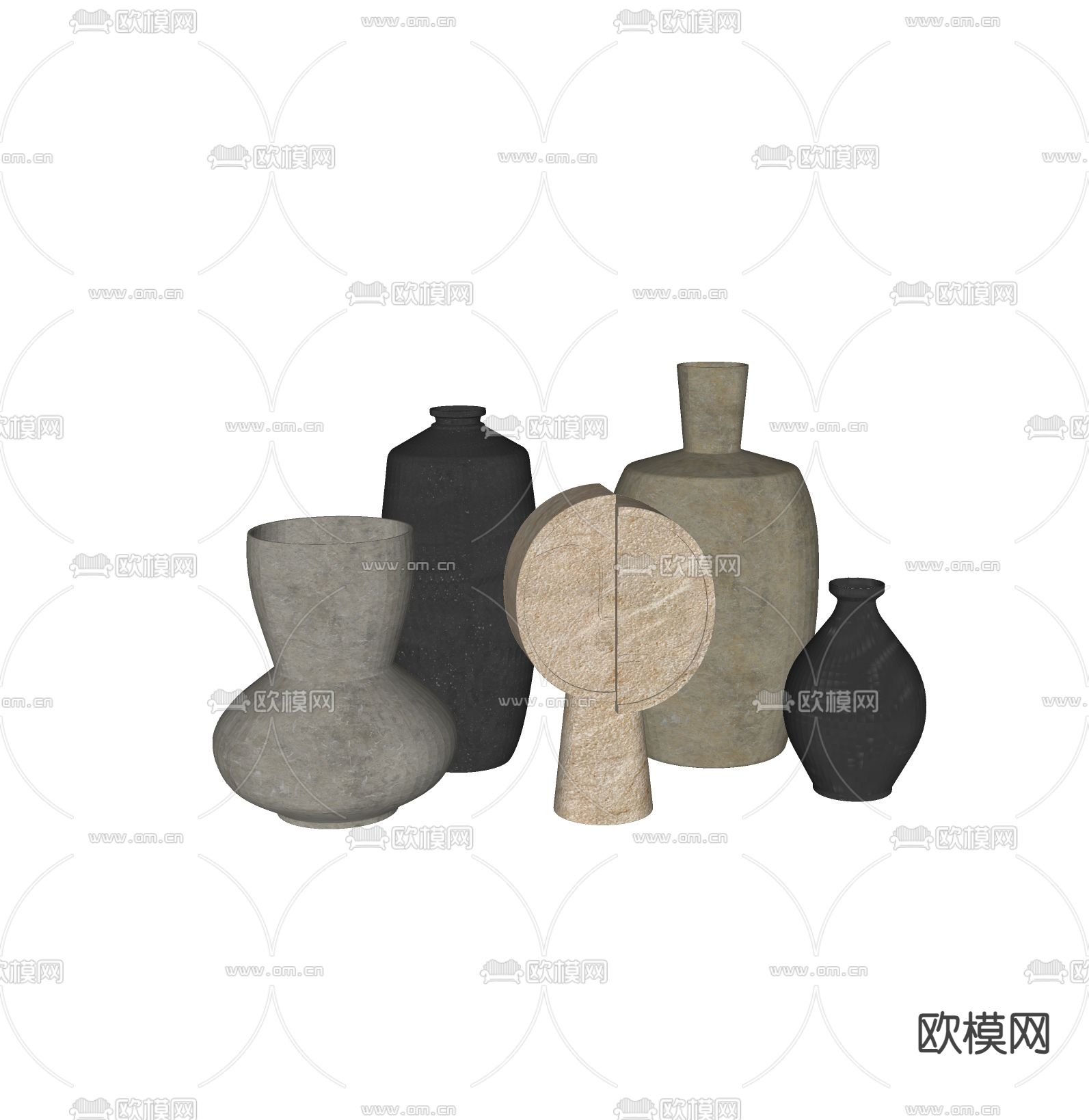 侘寂陶瓷 陶罐 陶具 花瓶 器皿su模型下载（渲染图2）