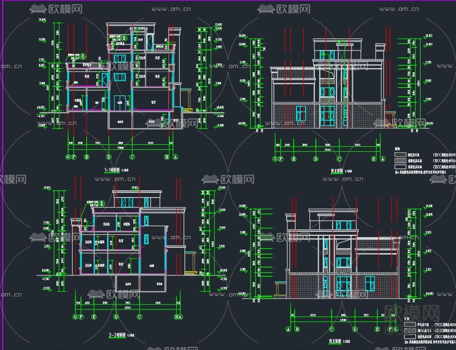 楼房建筑cad立面图下载（渲染图5）