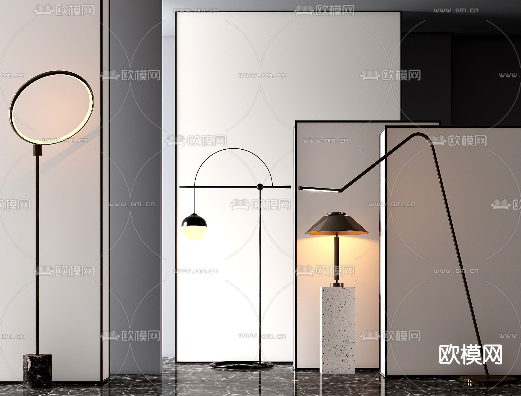现代落地灯su模型下载（渲染图2）