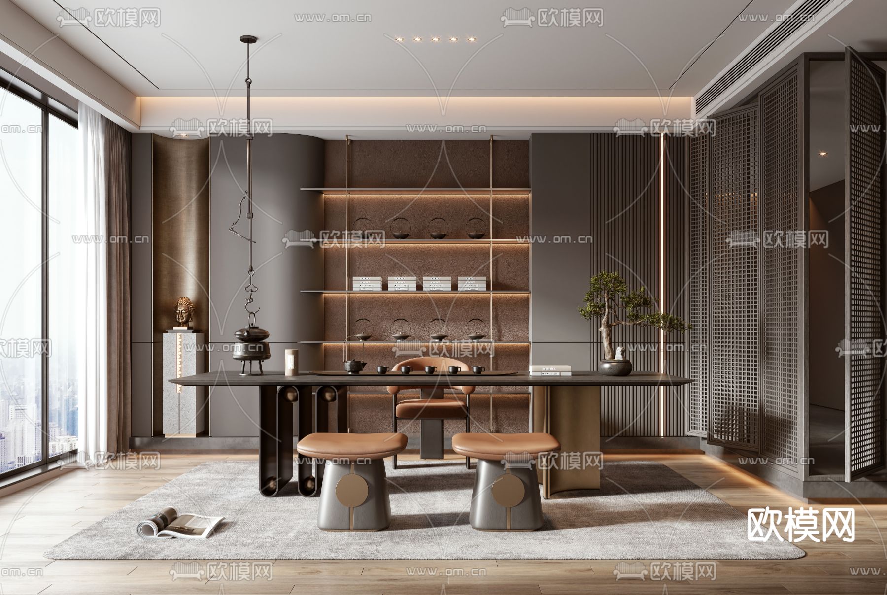 新中式茶室3d模型下载