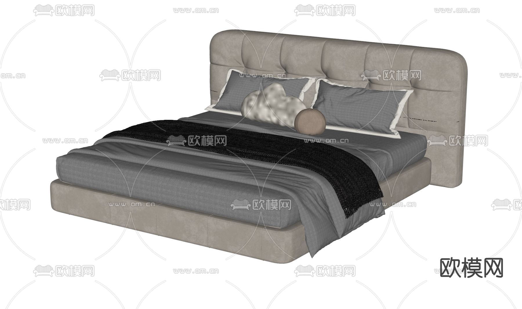 现代双人床su模型下载（渲染图2）