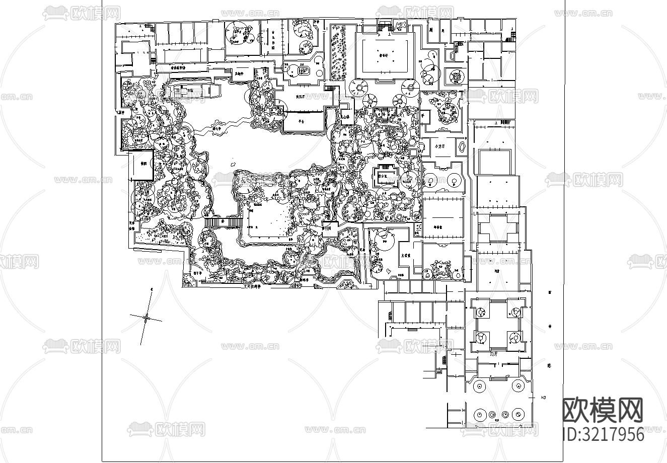 古典园林平面-拙政园怡园沧浪亭留园狮子林cad施工图下载（渲染图3）