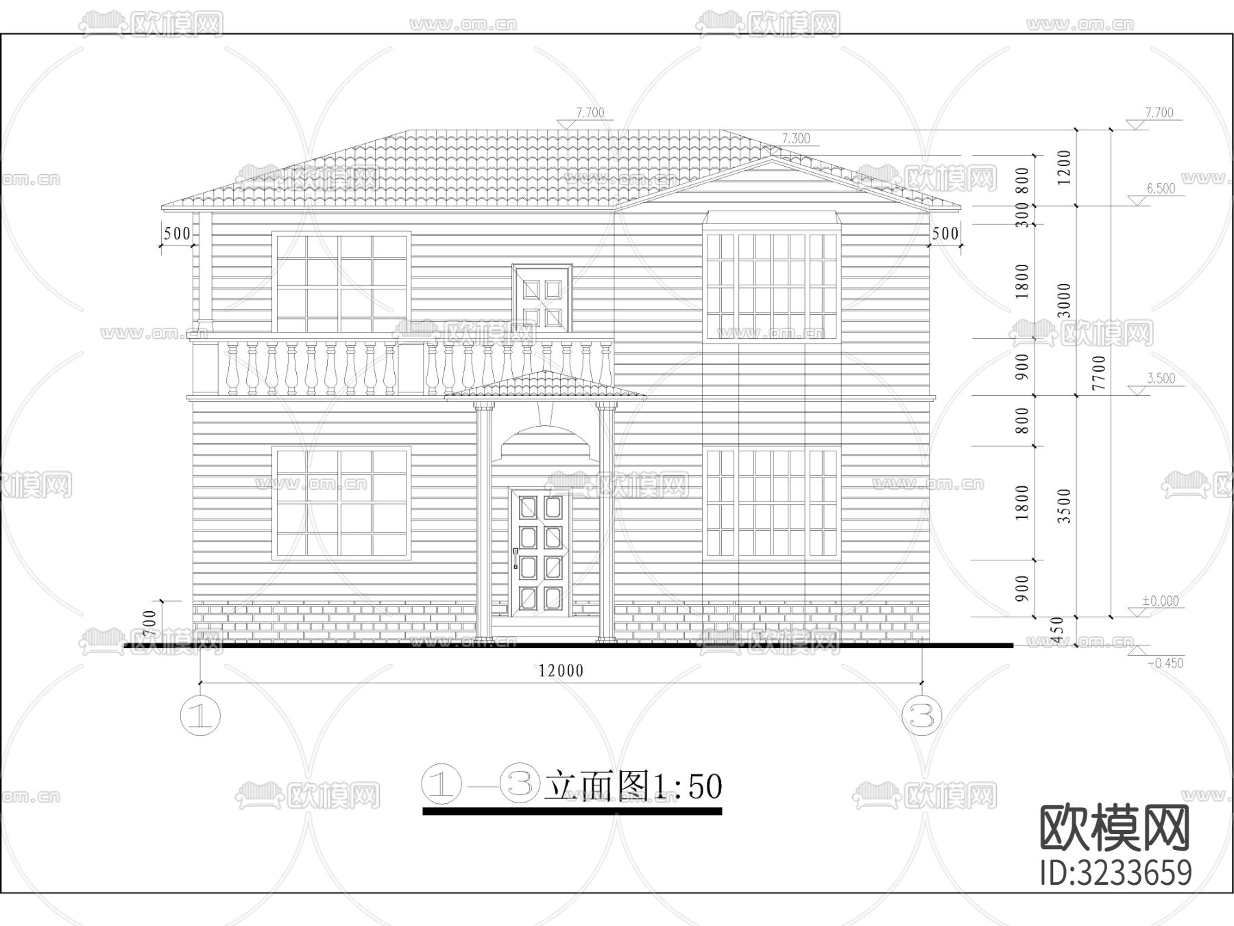 现代农村自建房 自建别墅 多层住宅 独栋别墅cad施工图下载（渲染图3）