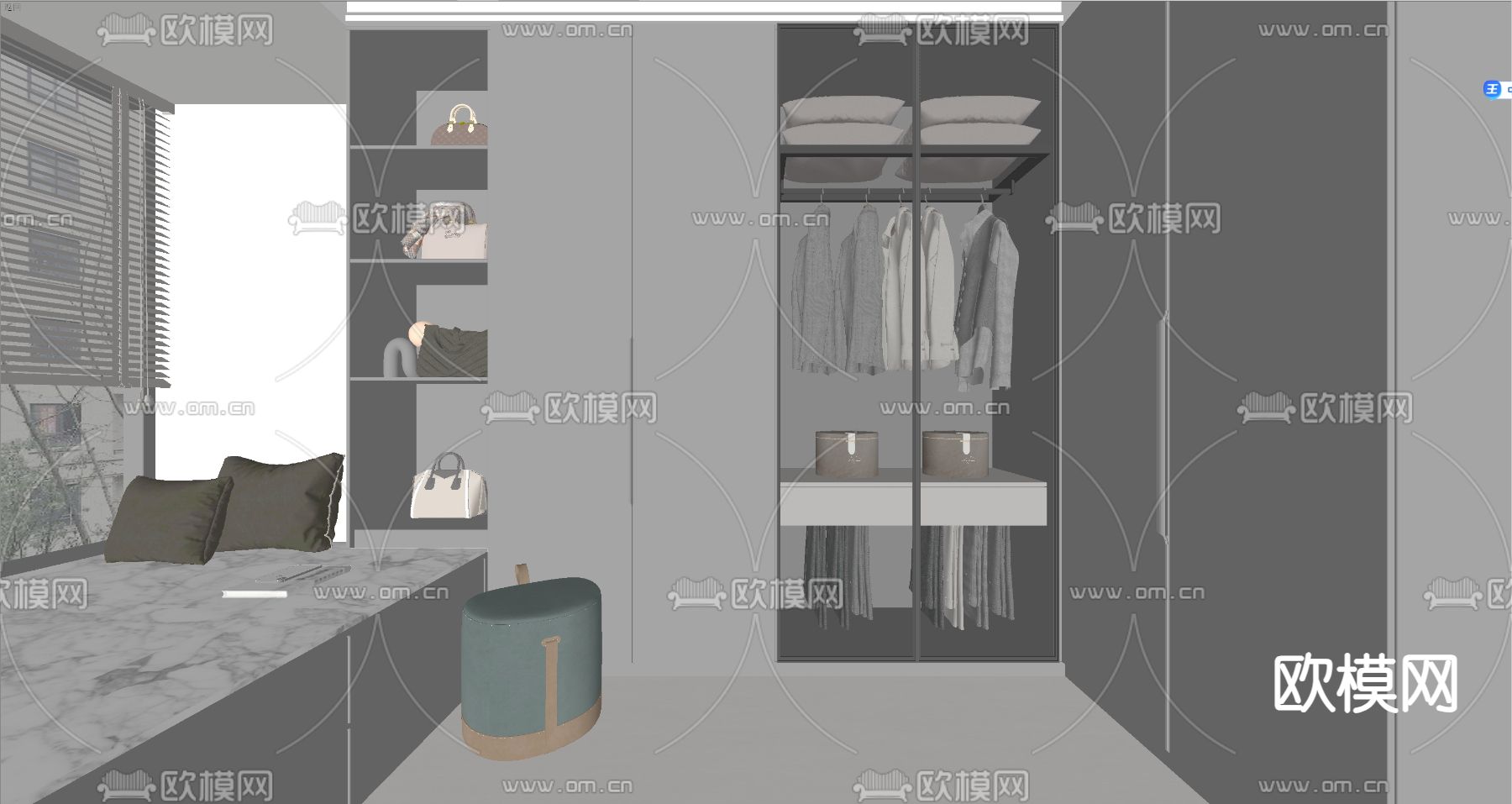 暗黑风衣帽间su模型下载（渲染图1）