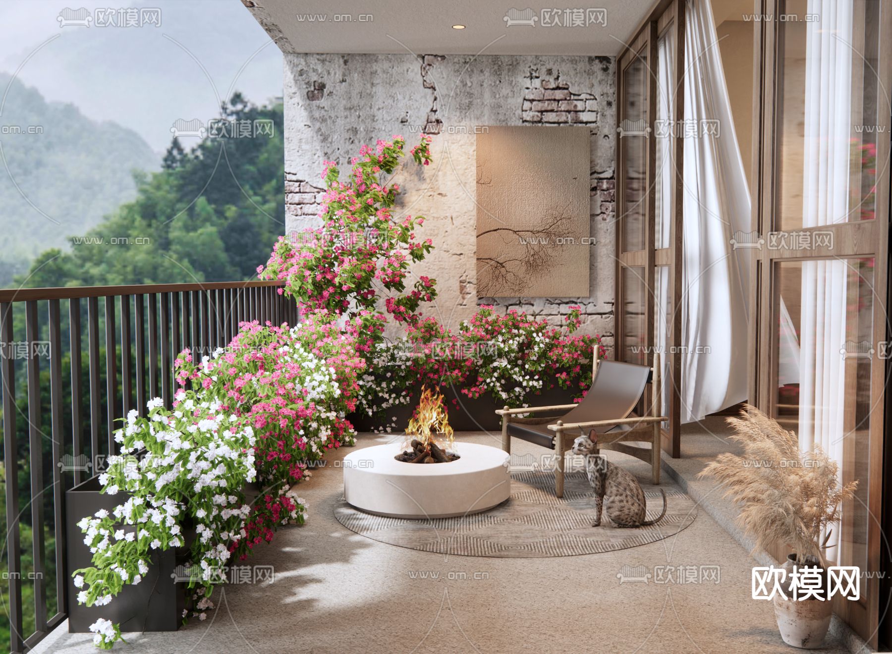 侘寂阳台 花园阳台su模型下载（渲染图1）