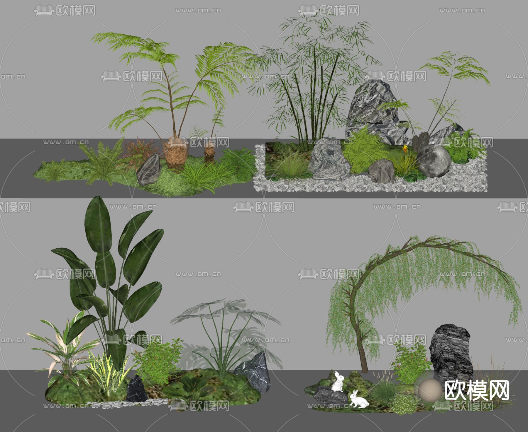 庭院景观小品 蕨类植物堆su模型下载（渲染图2）