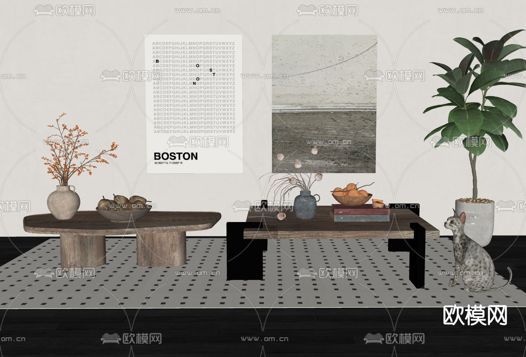 侘寂风茶几su模型下载（渲染图1）