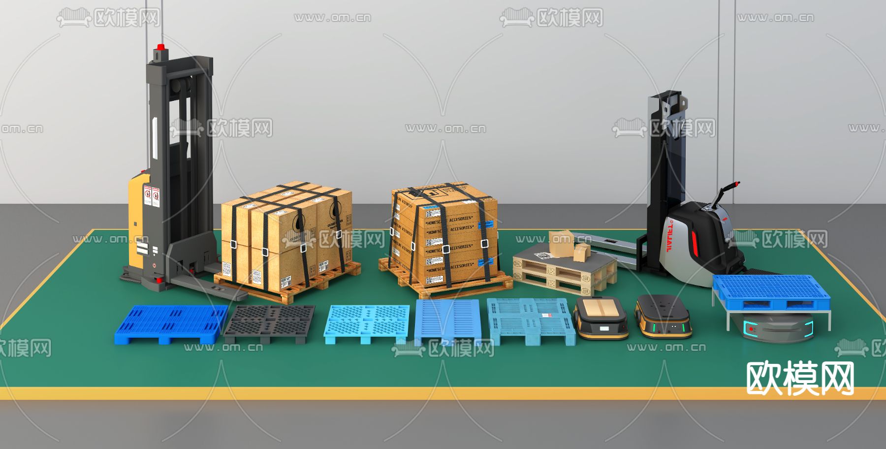 无人运输车 物流集装箱 托盘3d模型下载（渲染图1）