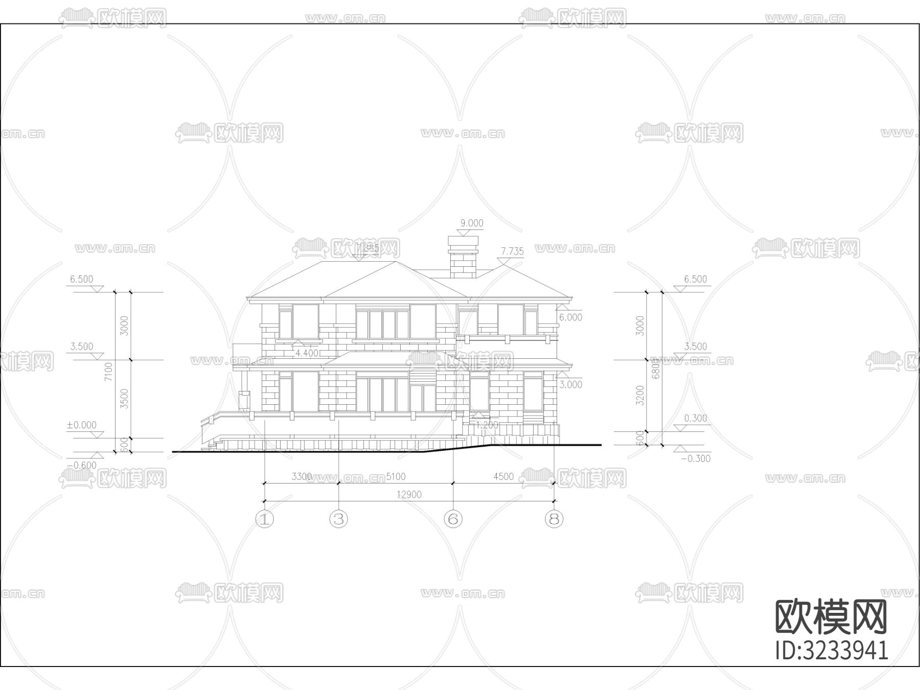 现代农村自建房 自建别墅 多层住宅 独栋别墅 小洋楼cad施工图下载（渲染图2）