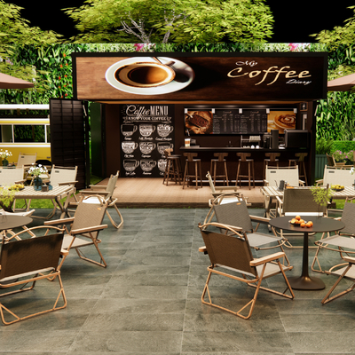  咖啡厅外摆 户外桌椅su模型 