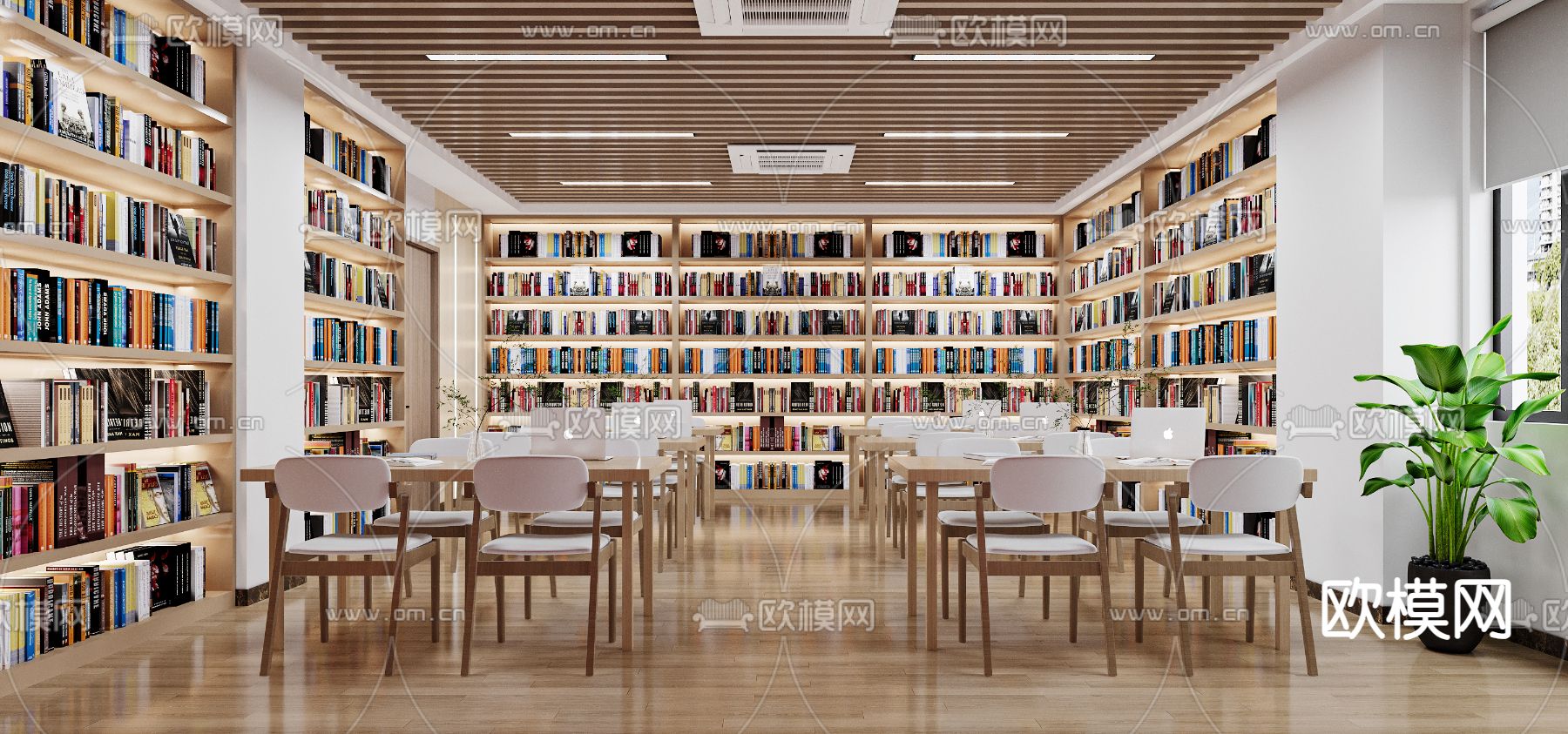 现代图书阅览室 图书馆3d模型下载（渲染图2）