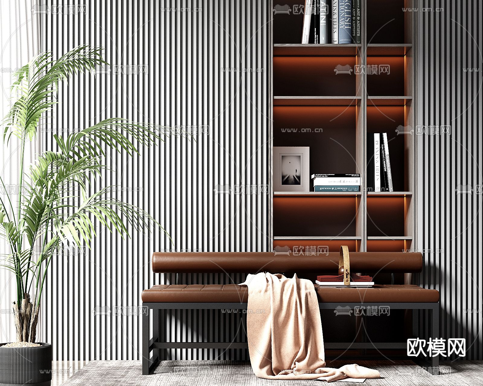 轻奢沙发凳 床尾凳su模型下载（渲染图1）