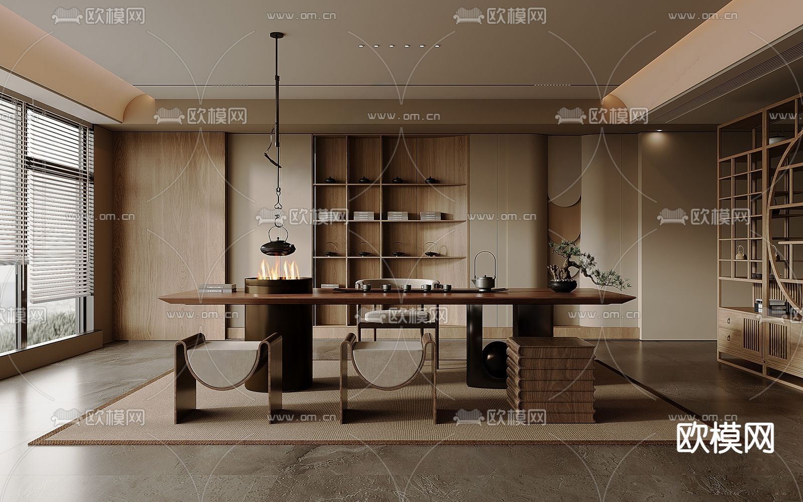 新中式茶室3d模型下载