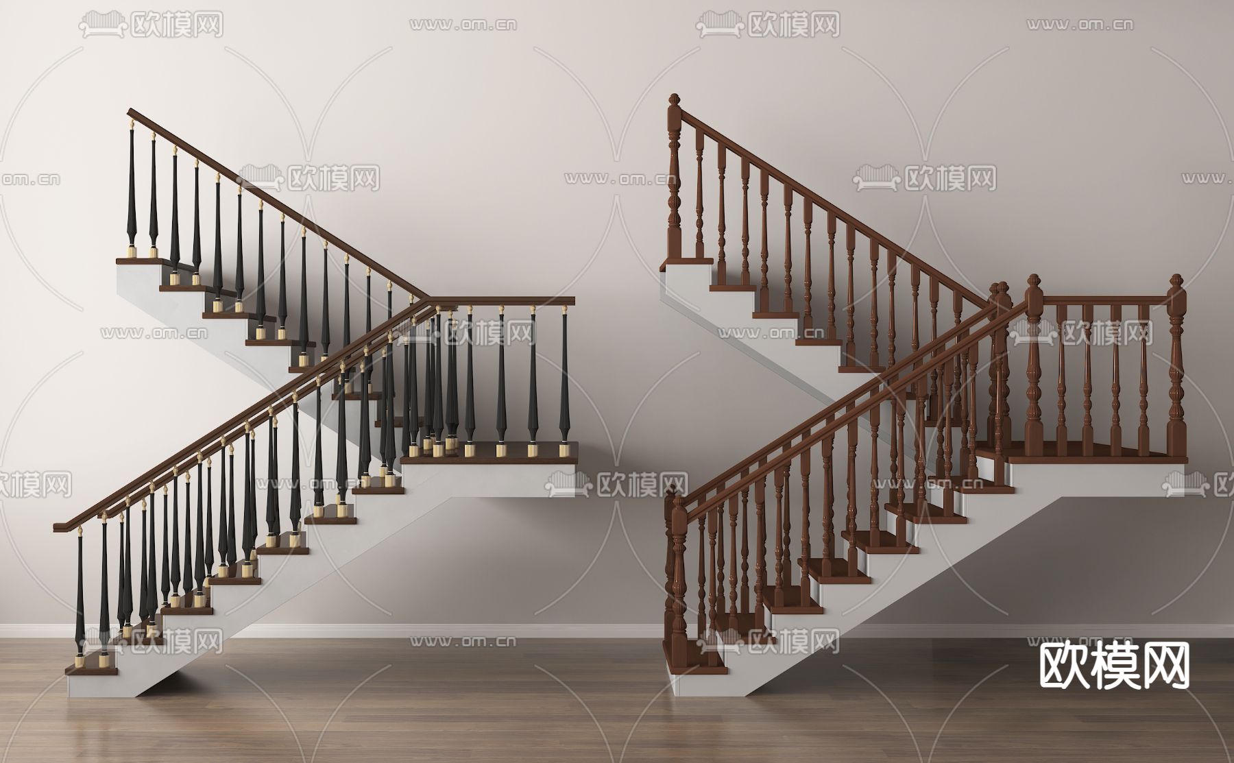 扶手楼梯 实木楼梯3d模型下载