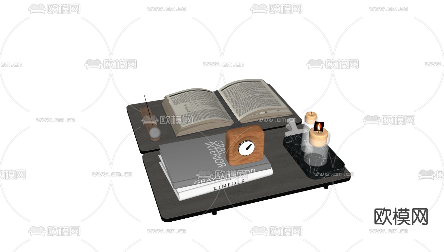 书籍 摆件 装饰品 闹钟su模型下载（渲染图2）