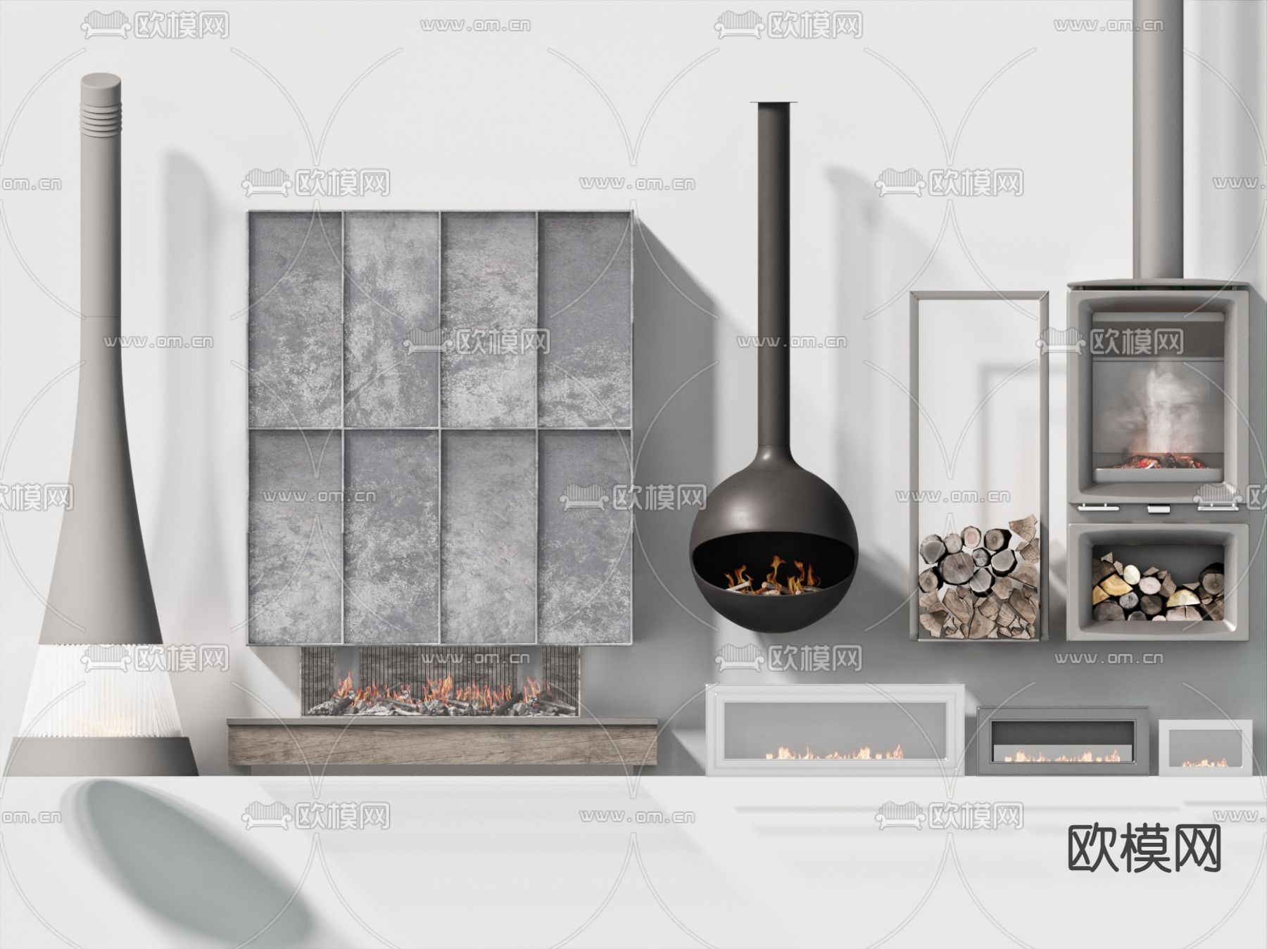 侘寂壁炉 火焰3d模型下载