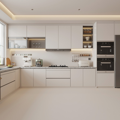  奶油风厨房su模型 