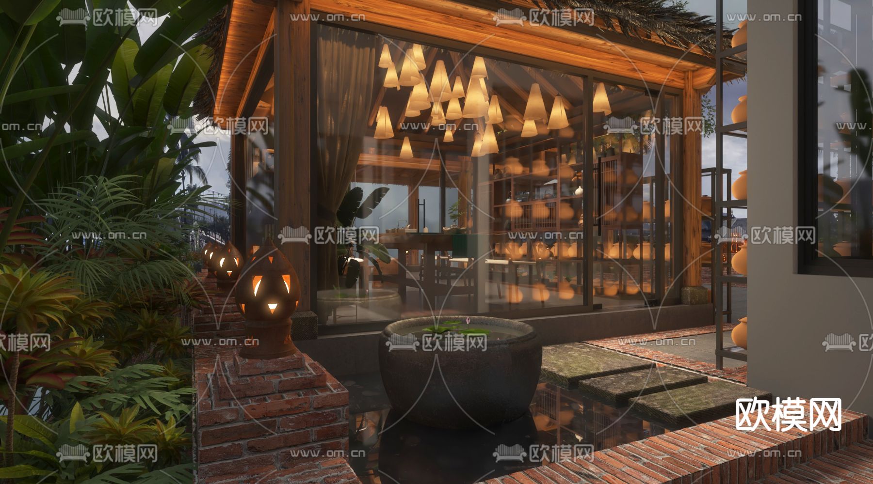 侘寂民宿大厅 茶室3d模型下载（渲染图2）