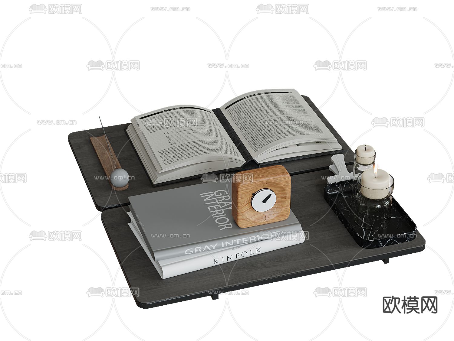 书籍 摆件 装饰品 闹钟su模型下载（渲染图1）