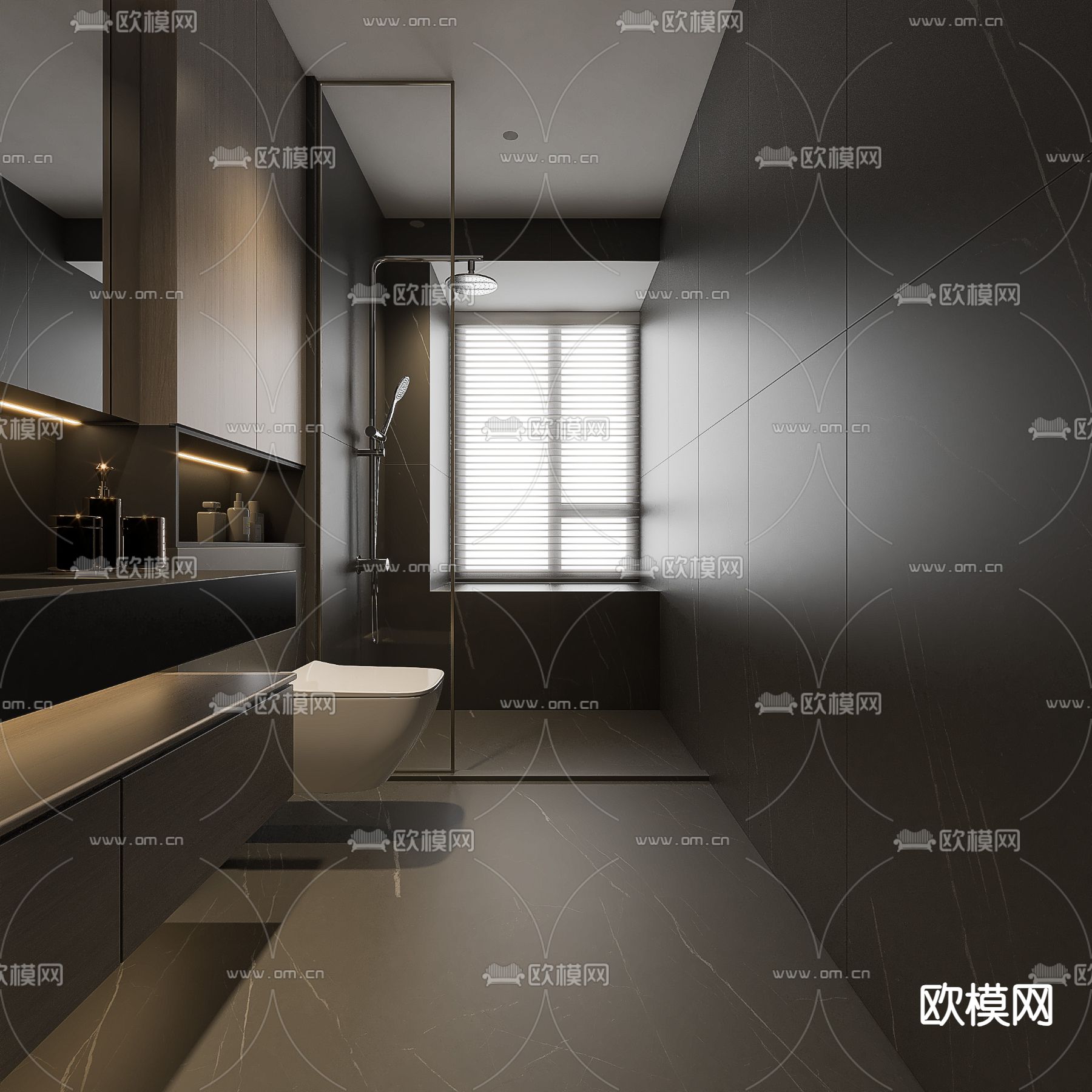 暗黑风卫生间 浴室su模型下载（渲染图2）