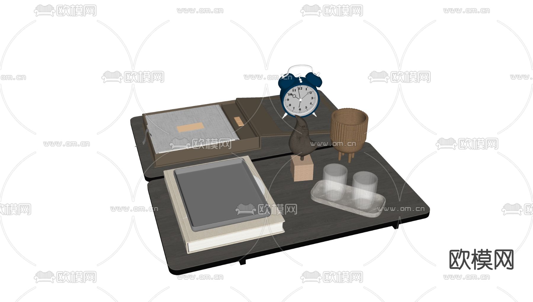 摆件 书籍 摆件 装饰品 闹钟su模型下载（渲染图2）