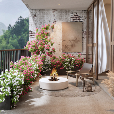  侘寂阳台 花园阳台su模型 