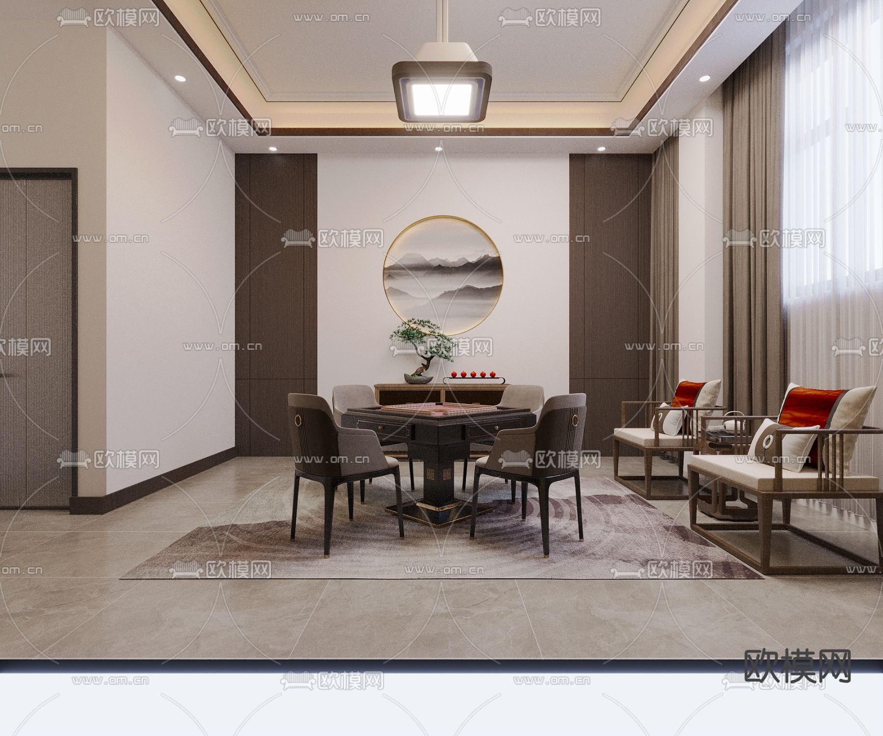 新中式麻将房3d模型下载