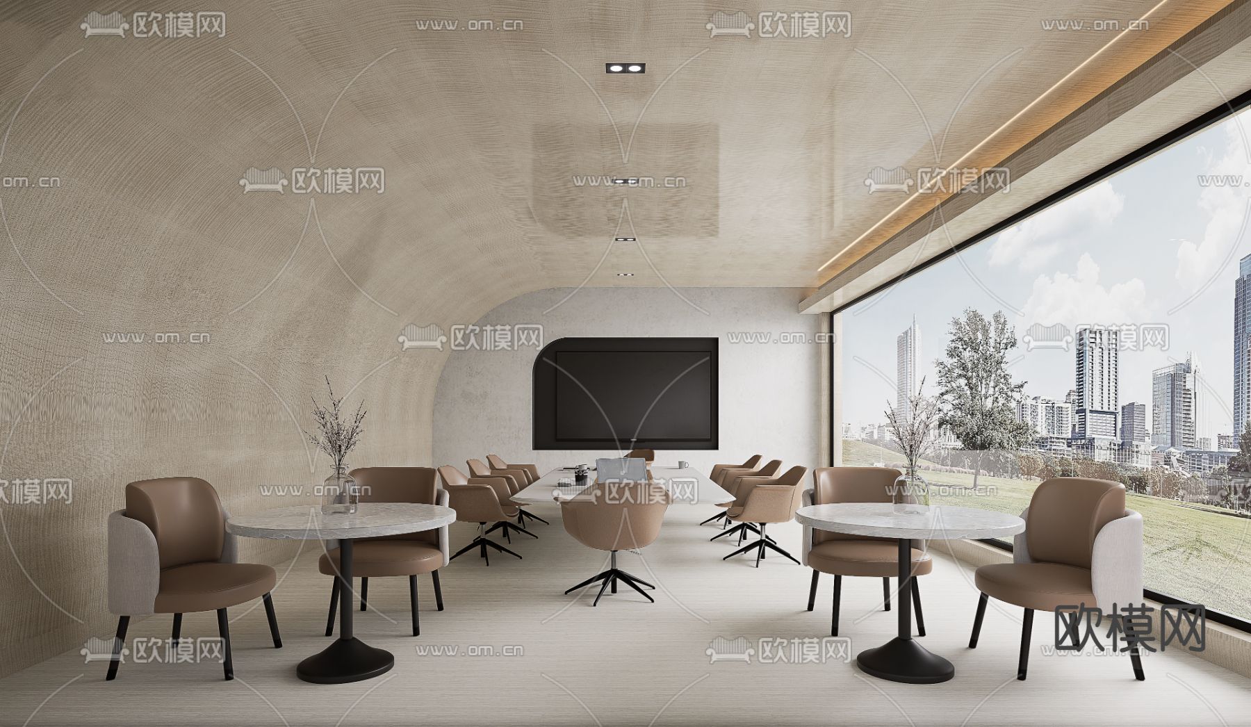 现代会议室su模型下载（渲染图2）