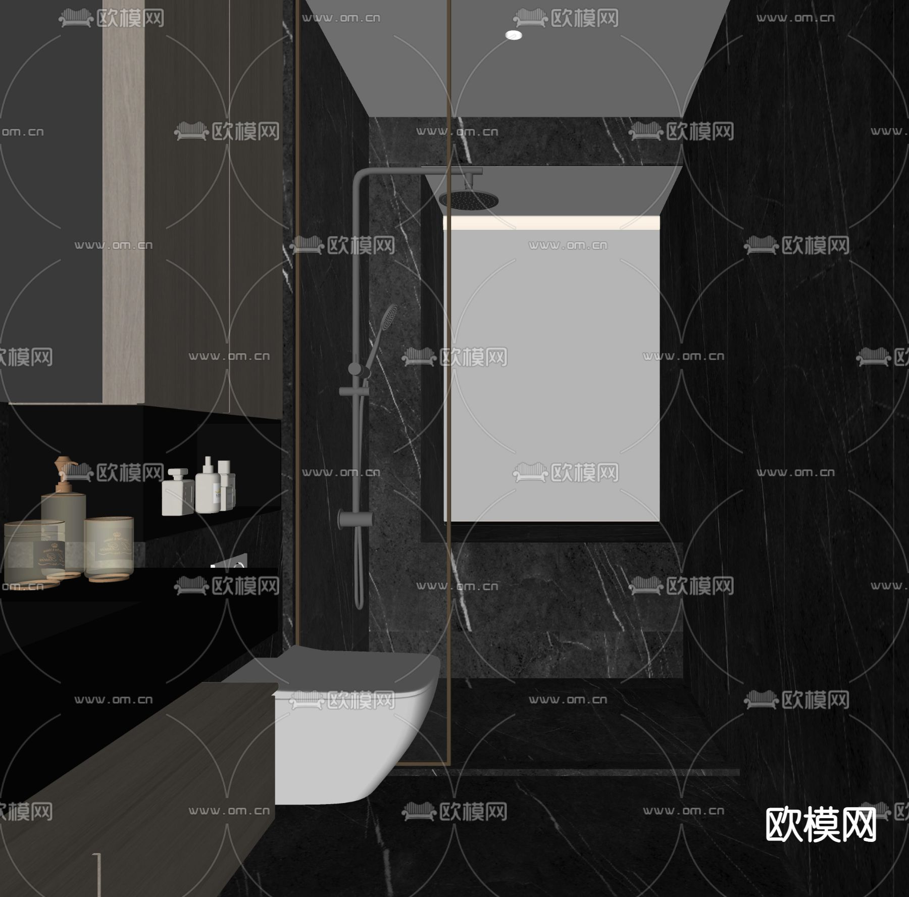 暗黑风卫生间 浴室su模型下载（渲染图1）