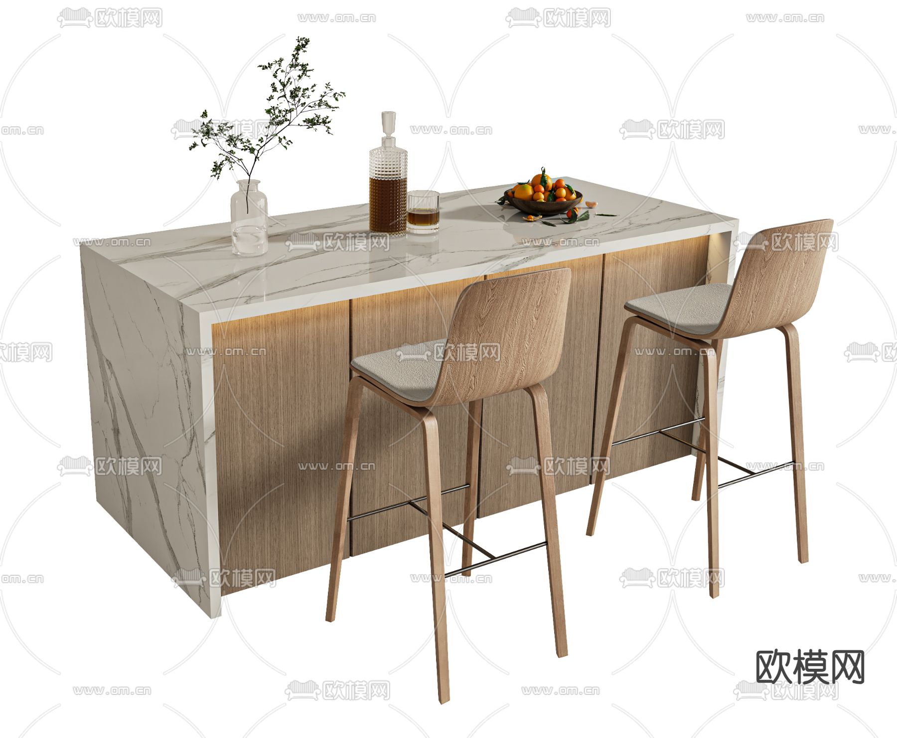 侘寂吧台 吧椅3d模型下载