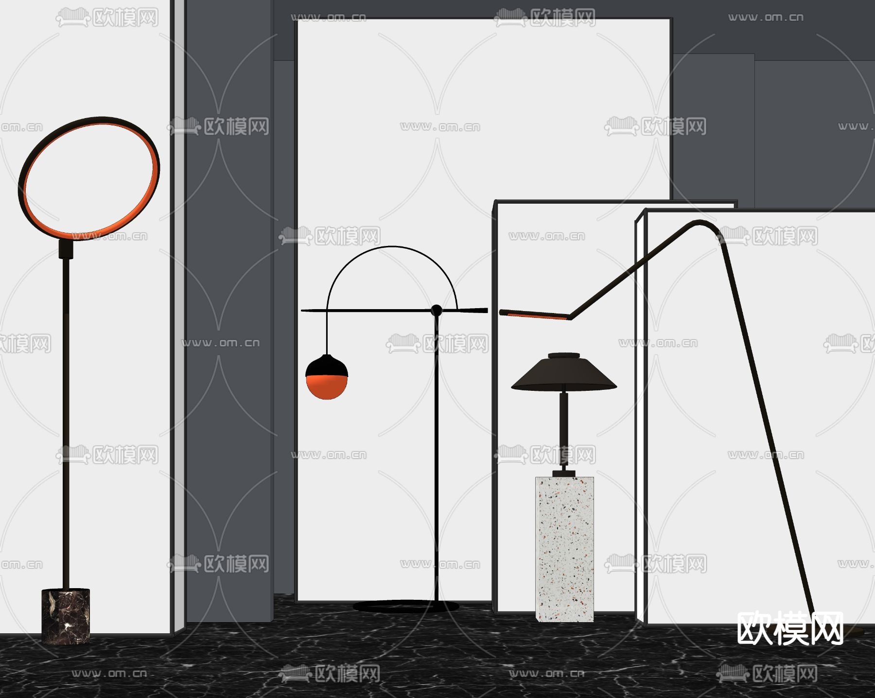 现代落地灯su模型下载（渲染图1）