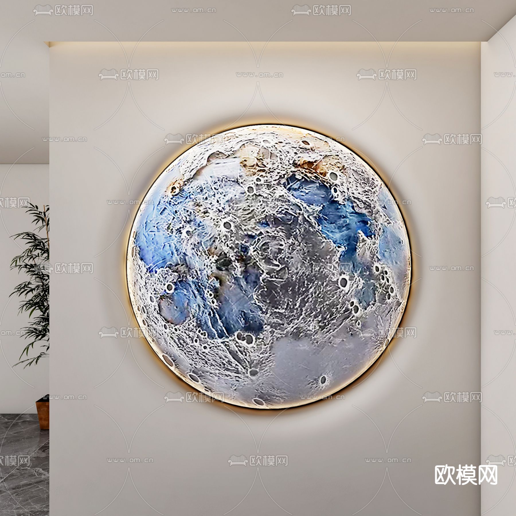 现代月球灯 月球壁灯su模型下载（渲染图2）