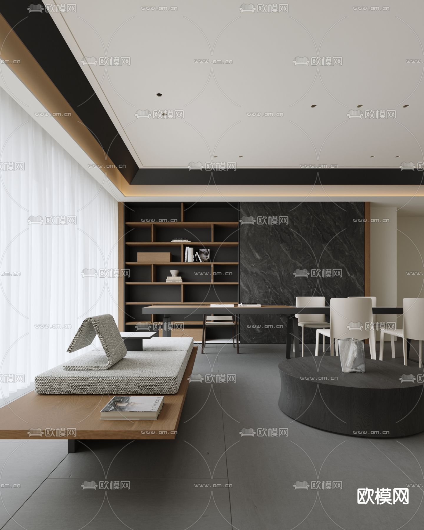 高级灰休闲区 会客厅3d模型下载