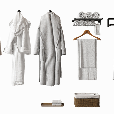  浴袍 浴巾 毛巾 收纳盒 毛巾架 挂衣架su模型 
