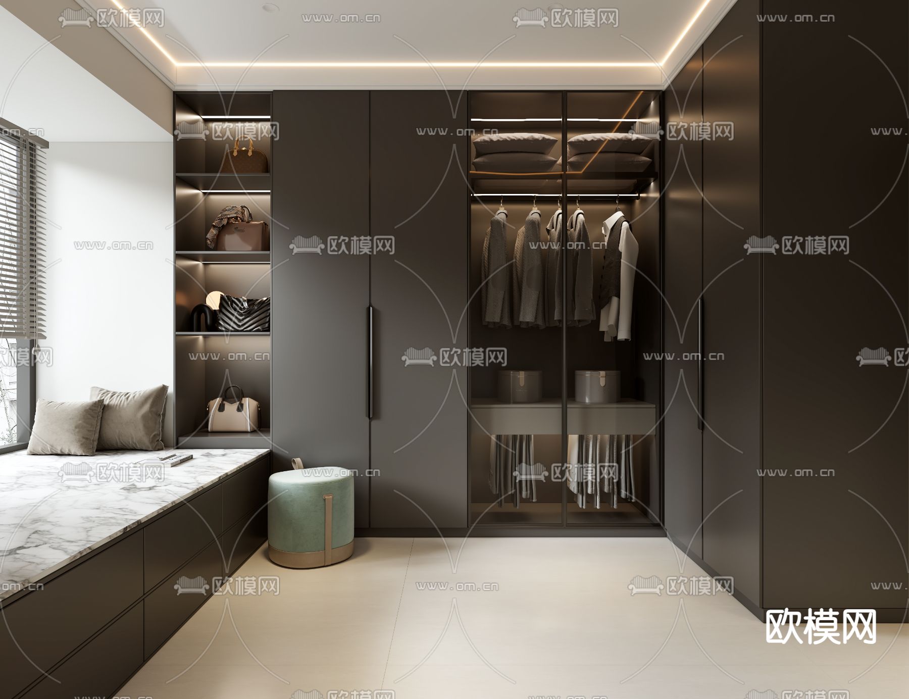 暗黑风衣帽间su模型下载（渲染图2）