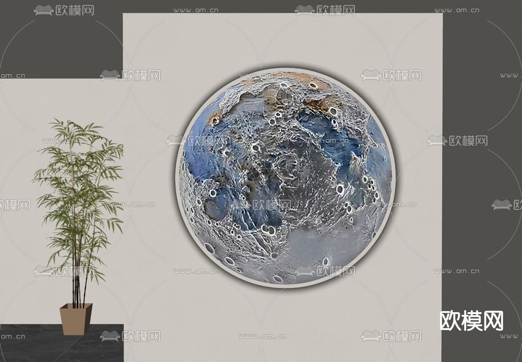 现代月球灯 月球壁灯su模型下载（渲染图1）