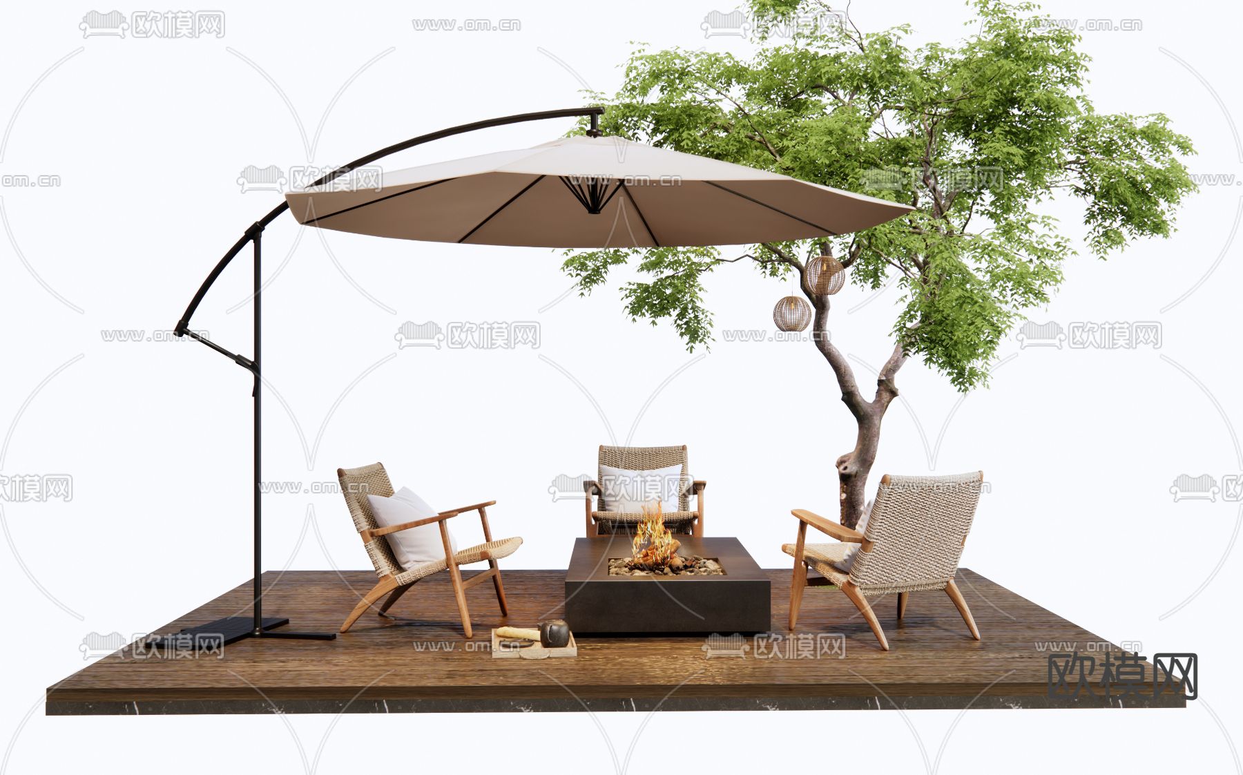 侘寂户外椅 遮阳伞su模型下载（渲染图1）