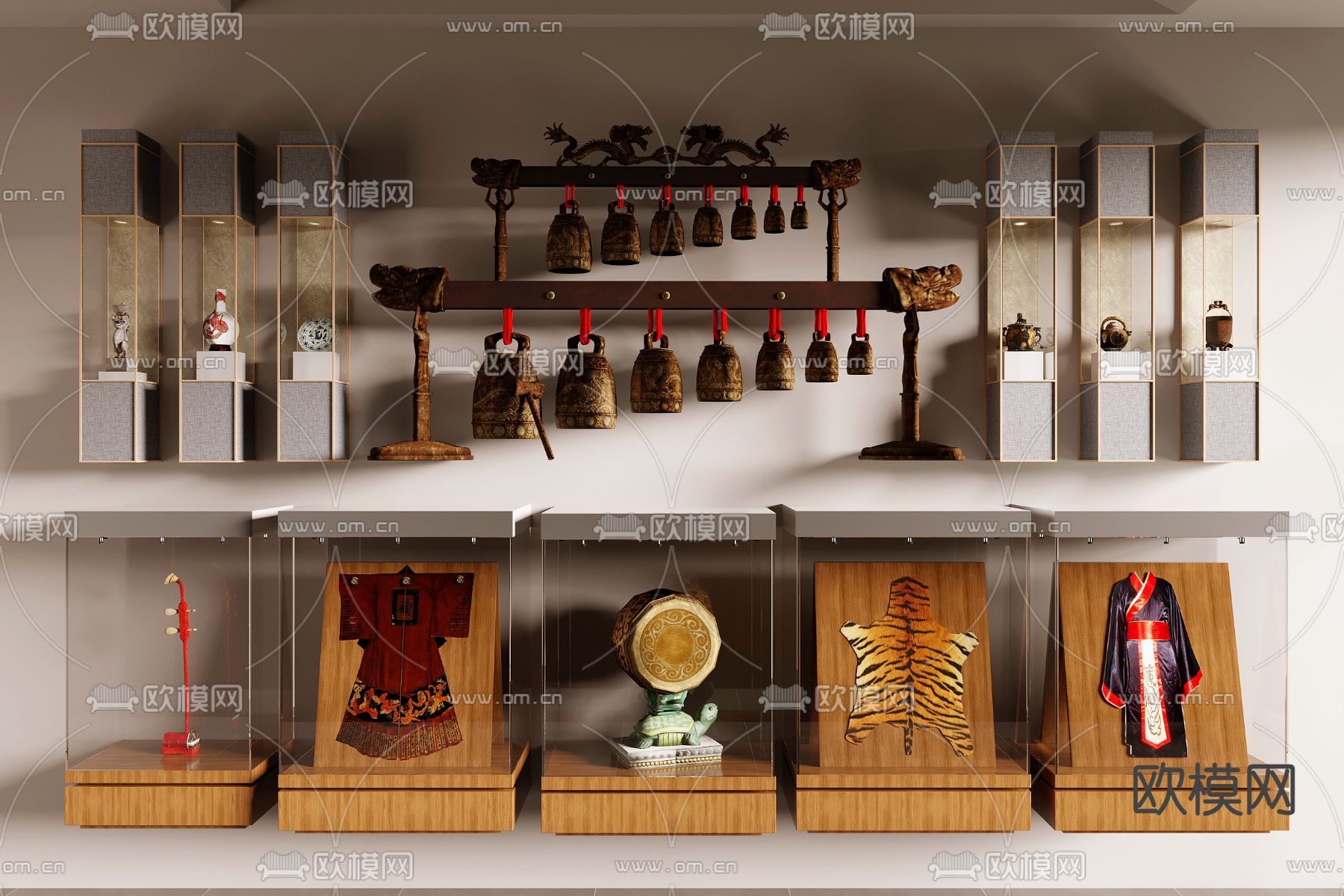 新中式青铜器 二胡 汉服 编钟3d模型下载