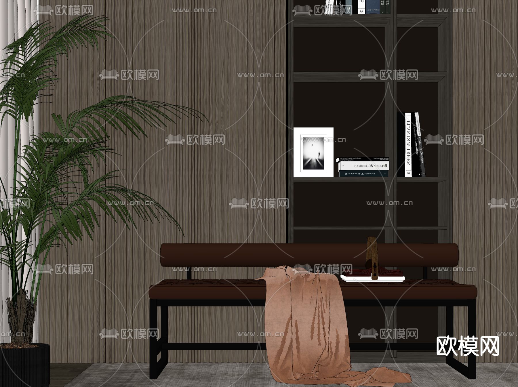 轻奢沙发凳 床尾凳su模型下载（渲染图2）