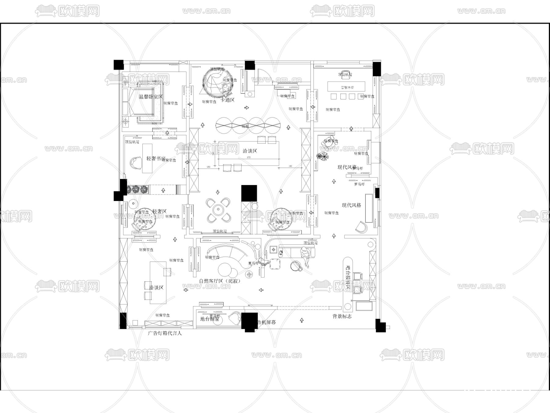 软装馆 软装店面cad平面图下载（渲染图1）