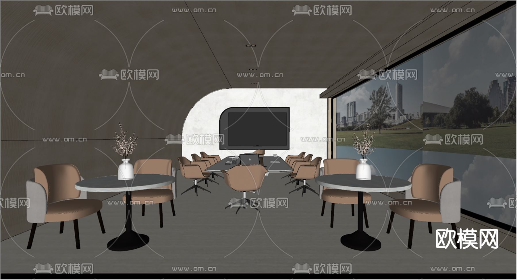 现代会议室su模型下载（渲染图1）