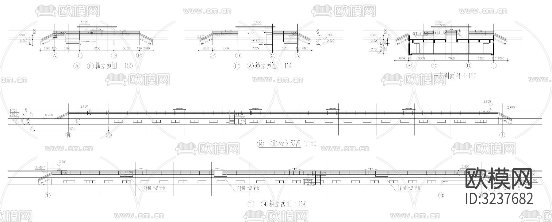 半地下汽车库cad平面图下载（渲染图6）