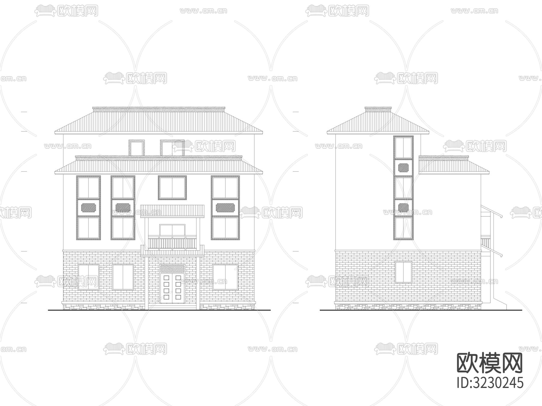 现代农村自建房 自建别墅 独栋别墅CAD平面图下载（渲染图2）